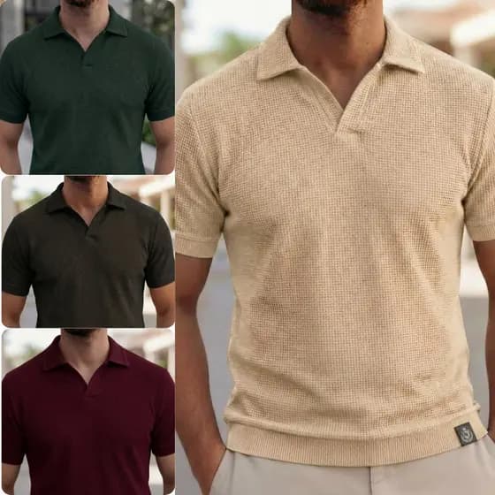 Kit 4 Polo Italiana texturizada sem botão, manga slim.