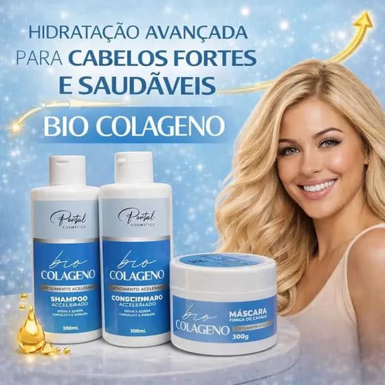 Kit Bio Colágeno Portal Cabelos Fortes e Saudáveis Hidratação Máxima + Brilho de Salão