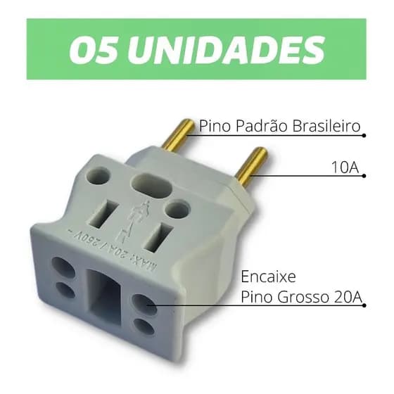 Kit 5 Adaptador Tomada Benjamim Microondas Secador 20a