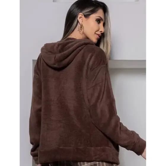 JAQUETA FEMININA DE FRIO COM CAPUZ E ZÍPER CASACO PELINHOS BLUSÃO INVERNO BLUSA