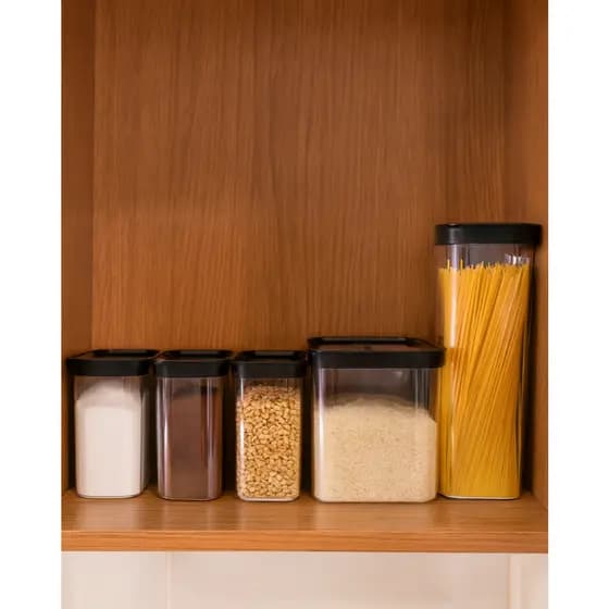 Jogo 5 Potes Herméticos Empilhaveis Mantimentos Arroz Feijão Macarrão Farinhas