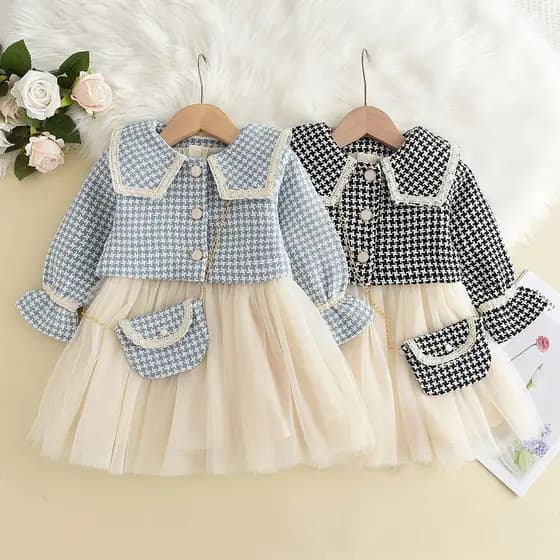 Bear Leader Girls Clothing Set 2-6 Years Spring Autumn Plain Knitted Vest+Coat+Bag 3 Pcs D
