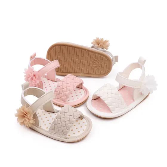 2026 novo estilo sandálias de bebê flor decoração imitação tecido textura chinelos da menina do bebê sapatos da criança