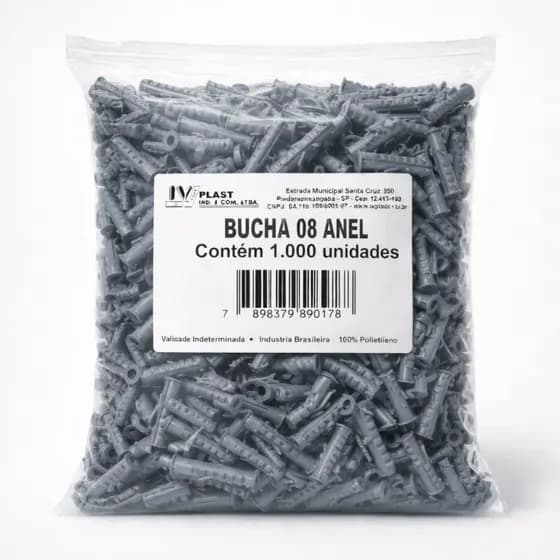 Bucha Para Parede 8mm Ivplast Com Aba Anel Sem Parafuso Pacote 1000 Peças