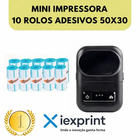 Impressora Térmica Bluetooth + 10 Bobinas Adesivas 50x30