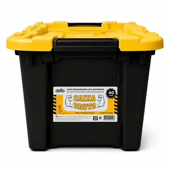 Caixa Organizadora 40 Litros Tampa Plástica Alta Resistência Multiuso Preta Empilhável caixa para garagem