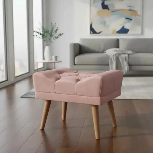 Puff Realeza Suede Apoio Pés Almofadado Penteadeira Cor Rose - Metalaço Rosa-claro