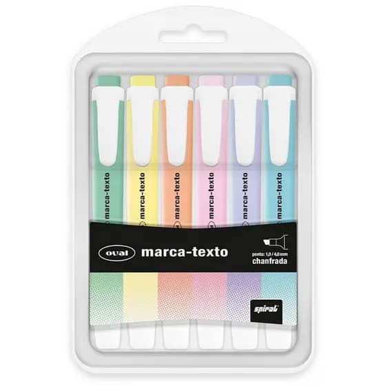 Marca Texto Ponta Chanfrada Oval 6 Cores Tons Pastel 1.0 mm e 4.0 mm