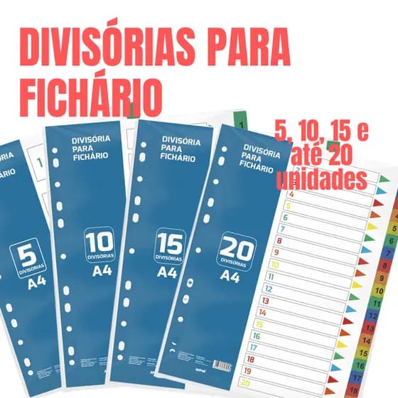 Divisórias para Fichário Spiral A4 Furos Cores Sortidas 225mm x 297mm