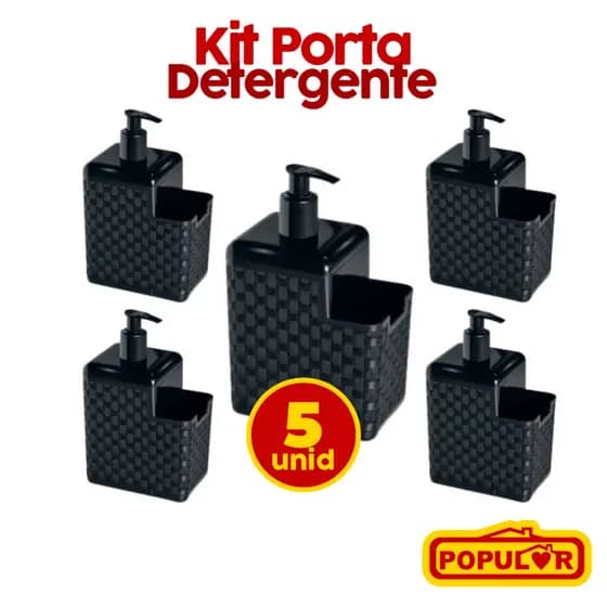 Kit com 5 Porta Detergente Sabão 2 em 1 Com Suporte Para Bucha Esponja Rattan
