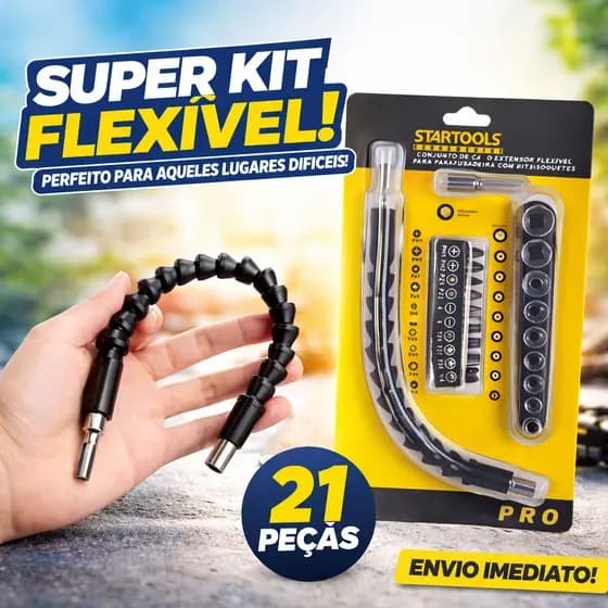 Kit Extensor Eixo Prolongador Parafusadeira Startools Bits soquetes Ponteiras Adaptador Ângular Cabo Flexível 25cm