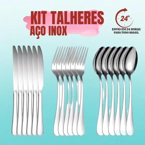 Kit Jogo 36 Peças Faca, Colher, Garfo Churrasco Mesa Restaurante Buffet Premium Conjunto Aço Inox