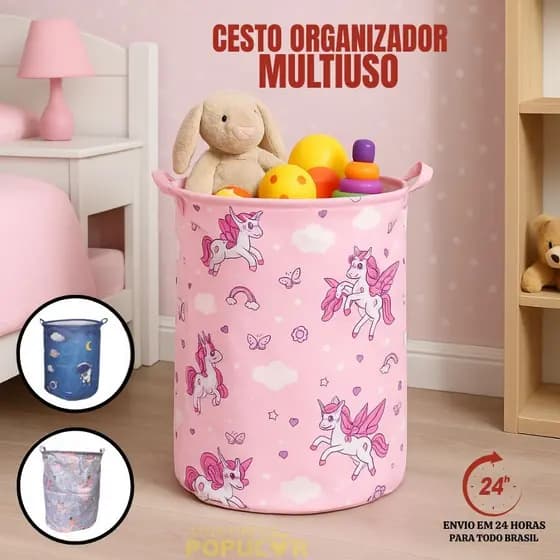 Cesto De Roupa 35cm Suja Brinquedos Organizador Multiuso Dobrável Grande 40cm
