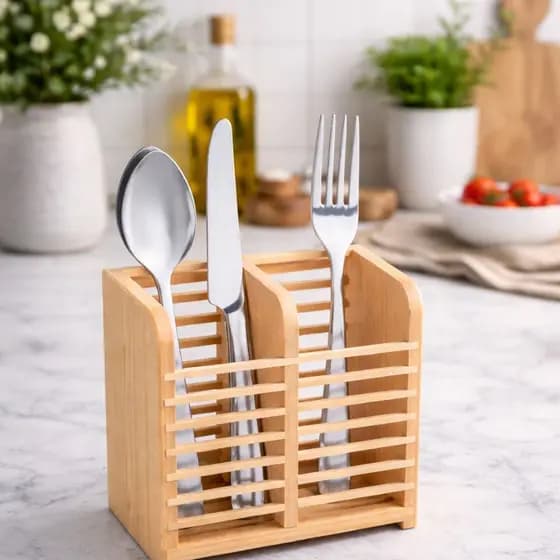 Porta Talher Utensílios De Madeira Cozinha Talheres 2 Divisórias