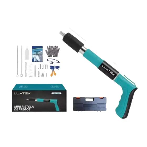 Kit Pistola De Pino Fixação 4 Níveis Ajustável Drywal Gesso Com Maleta