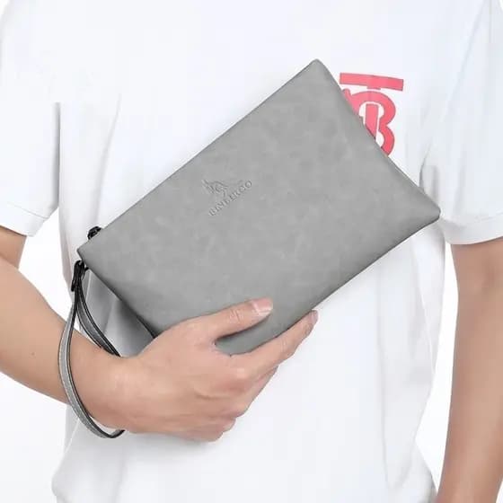 Moneybag De Couro Masculino Macio PU Bolsa Envelope Carteira Porta Cartões Grandes Lazer De Negócios