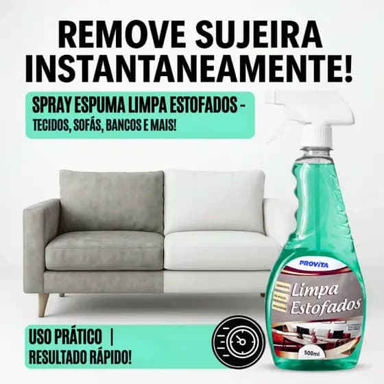 Limpa Estofados 500ml Provita Espuma Seco Sofá Colchão Carro Tecido Remove Manchas Higienico