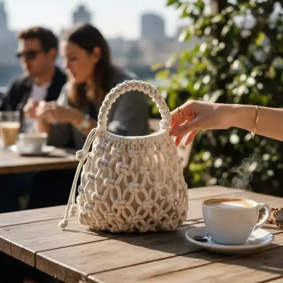 Bolsa Macramê Feminina Mão e Ombro - Tendência Boho Chic Verão Artesanal