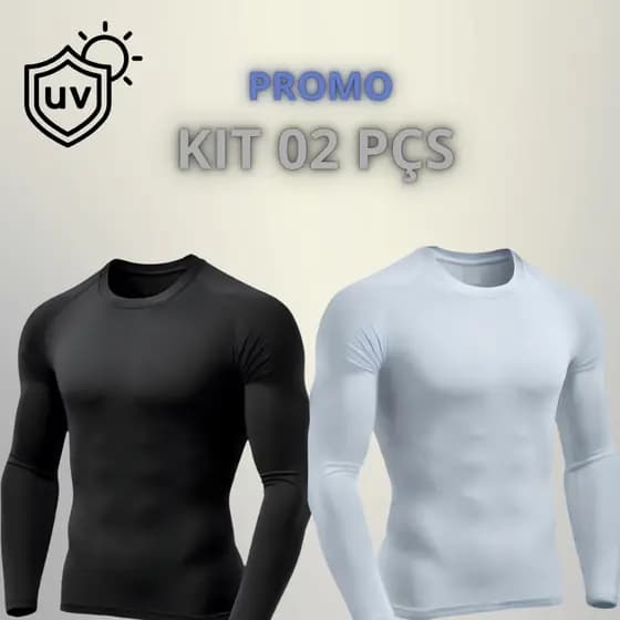 Kit 02 Camiseta Térmica Proteção UV Segunda Pele Manga Longa Compressão Frio Calor Malha Fria