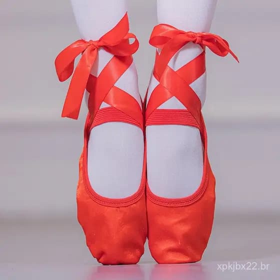 Sapatos de Dança Cetim Ballet com Alças de Fita, Bico Redondo, Yoga, Adulto, Meninas, Sola Dividida Macia, Ballerina PIF