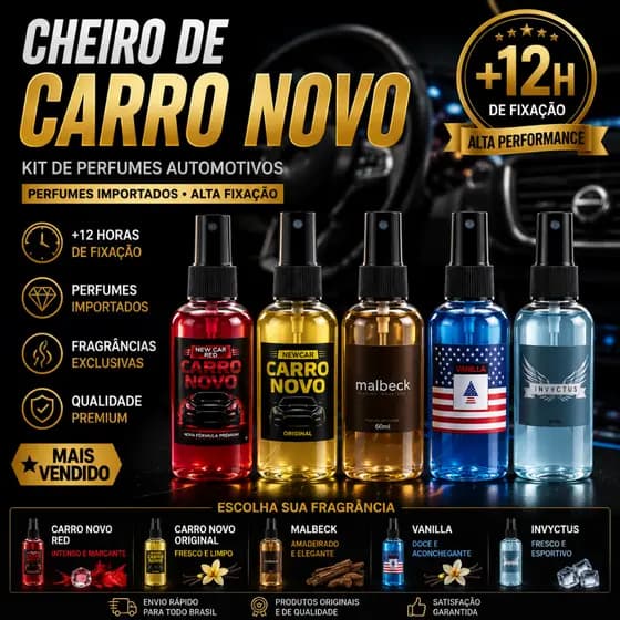KIT AROMATIZADOR DE CARRO CHEIRINHO DE CARRO PREMIUM 5 PERFUMES DE ALTA FIXAÇÃO