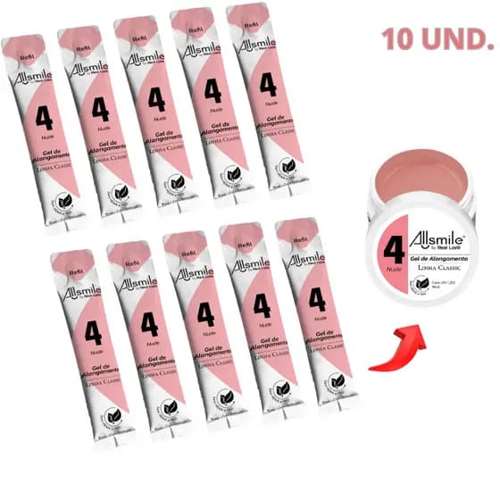 10 Unidades Refil Sachê Gel 4 Nude Allsmile Real Love Linha Light 15ml Alongamento Unha Gel
