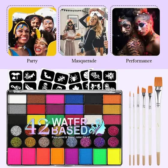 VERONNI Conjunto De Pintura Corporal Facial De 42 Cores , Maquiagem Artística Neon UV Solúvel Em Água , Festivais De Gli
