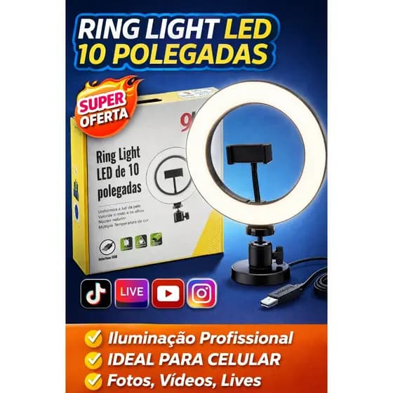 Ring Light LED 10 Polegadas Iluminador Para Celular Foto Vídeo Live