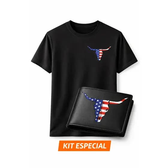 Kit Camiseta + Carteira Masculina Estampa Longhorn Premium Exclusivo