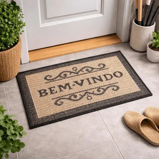 Tapete Capacho Bem-Vindo Rústico Chumbo Antiderrapante para Porta Entrada Casa