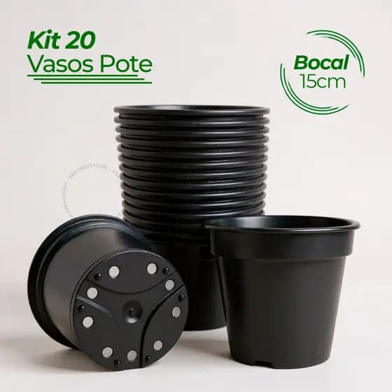 Kit 10 20 50 Vaso Pote 15cm Redondo Plástico Preto Muda Plantas Flores Ervas Suculentas Reforçado