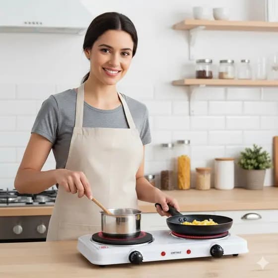 Fogareiro Elétrico 2 Bocas 127V Chapa Aquecedor Panela Esquenta Alimentos Rápido Portátil Camping