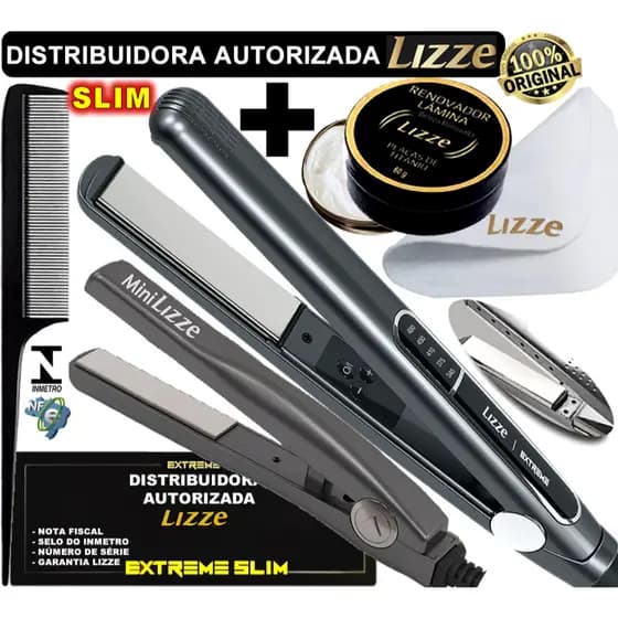 Chapinha Prancha Lizze Extreme SLIM 480º F + Prancha Mini Lizze + Kit Limpeza Cera ORIGINAL LIZZE