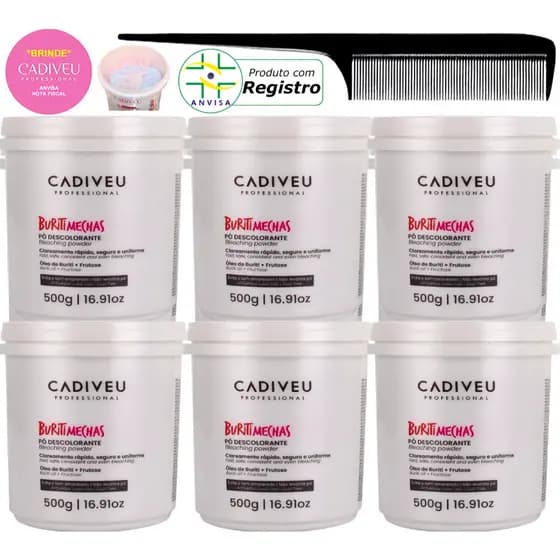 Kit 6 Pó Descolorante Cadiveu Buriti Mechas Original + Brinde