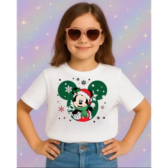 Camiseta Infantil Mickey Orelha Natal 100% Algodão Unissex