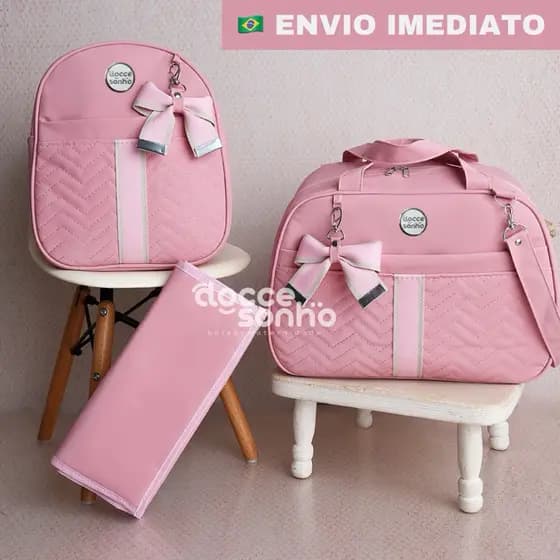 kit Bolsa Maternidade laço em Fitas com 3 Peças menino/menina PREMIUM, kit mala maternidade (AD 3P)