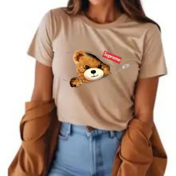 Camiseta Feminina 100% algodão Premium estampa Urso, Casual