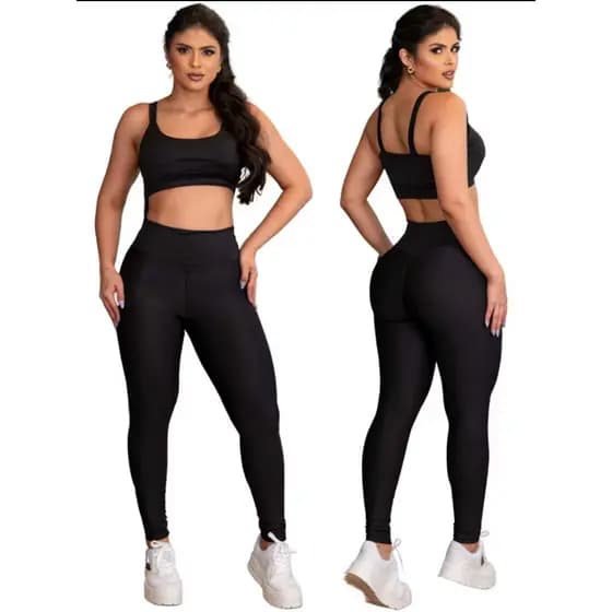 Conjunto Fitness Feminino Top Alça Short Legging Liso