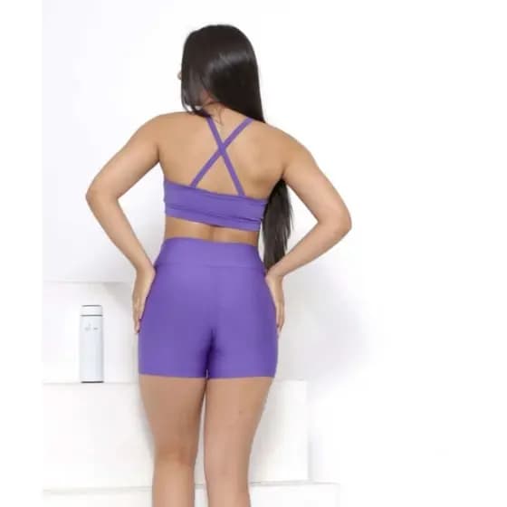 Conjunto Fitness Feminino Top Alça Short Legging Liso