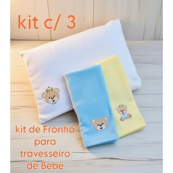 Kit de 3 Fronhas para Travesseiro de Bebê RN Berço 100% Algodão Maternidade Enxoval