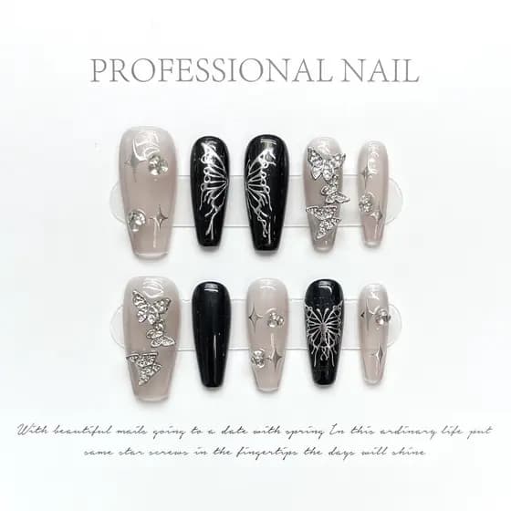 MYRAIN HANDMADE Artificial Prego Líquido Borboleta y2k Doce Legal Babes Dark Smudge Pregos Fototerapia Unhas Reutilizáve