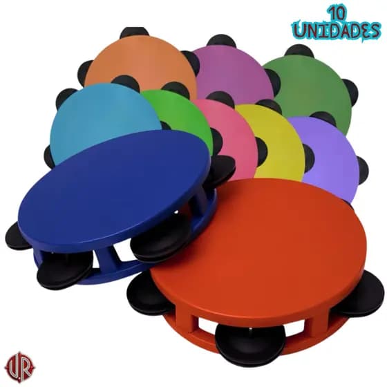 Kit c/ 10 Pandeiro de Plástico Brinquedo Infantil Educacional Musical Festa p/ Criança Colorido