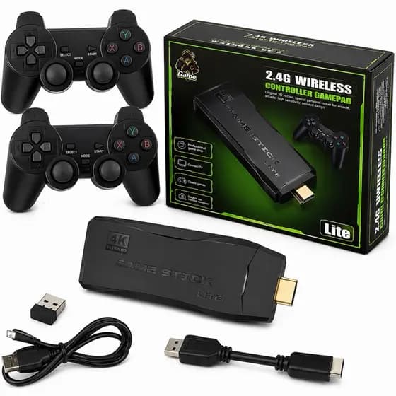 Video Game Stick 4K Com 20000/30000 Jogos 64gb 2 Controles Sem Fio Console Portatil Original