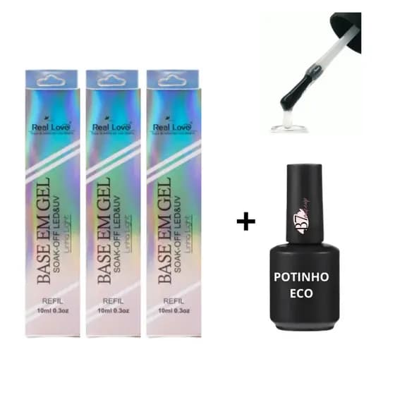 Kit 3 Base Gel UV Real Love Atacado + Pote eco Nail Designer Blindagem de unhas