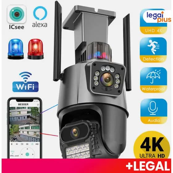 Camera Segurança Externa Lente Dupla 4k 6mp Sirene Policial, com sirene policia
