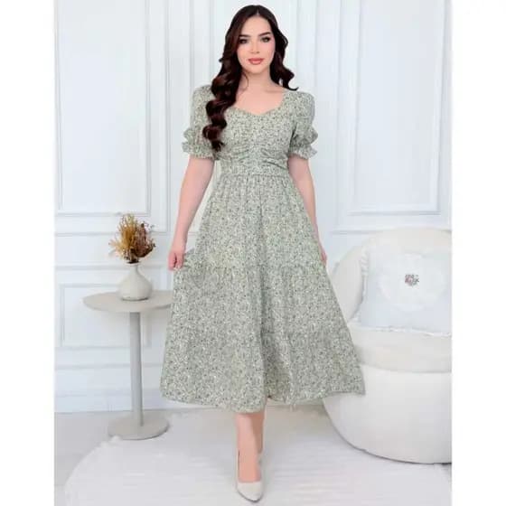 vestido midi feminino evangélico elegante manga curta