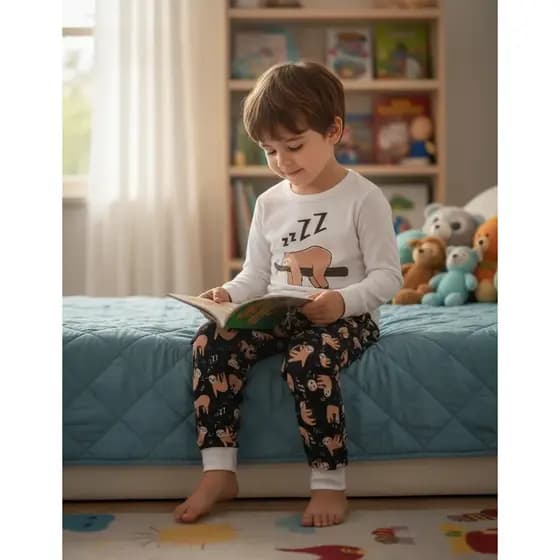 Pijama Infantil Masculino Inverno Preguiça - Hey Kids Branco