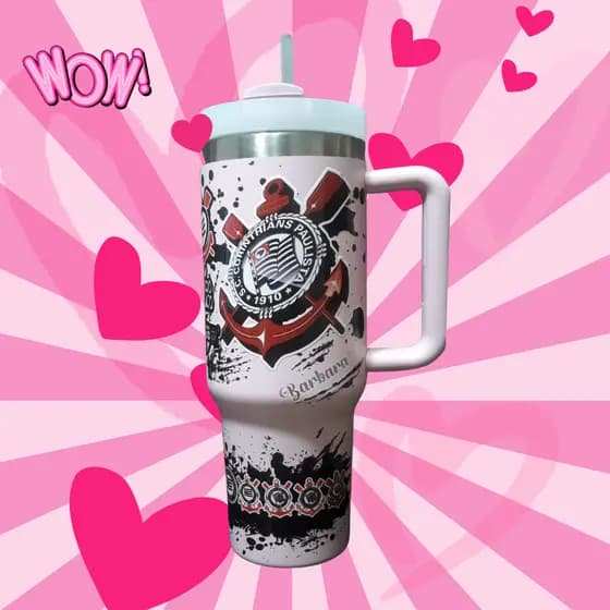 Copo Térmico Corinthians Edição Limitada 1200ml Cor de Rosa Copão Neymar Virgínia 1,2L
