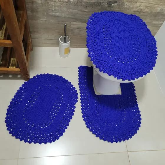 Jogo de Banheiro, Tapete Em Crochê com 3 Peças, Variedade de Cores, Feito a Mão Varias Cores