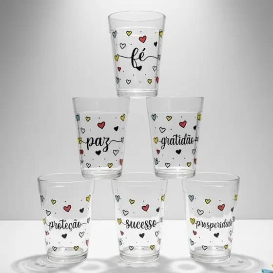 kit Jogo 6 copos Americanos Vidro180ml Várias estampas